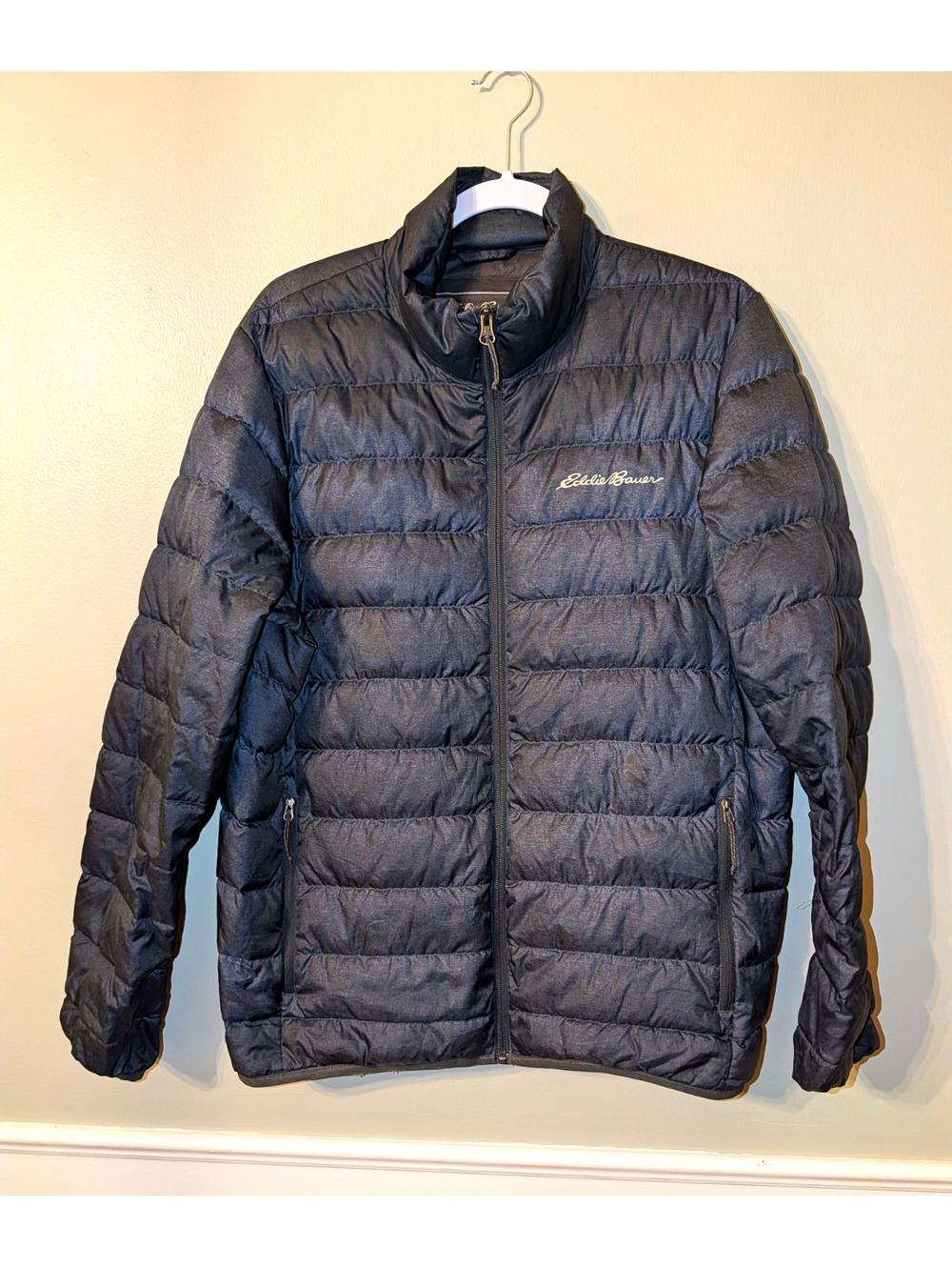 Eddie Mens Feather Puffer Jacket Medium Navy Blue Full Zip